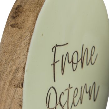 Holz Deko Ei FROHE OSTERN, stehend, 15x12x3cm, hellgrün