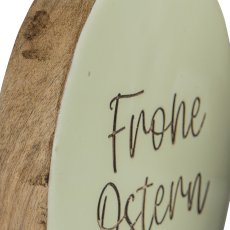 Holz Deko Ei FROHE OSTERN, stehend, 15x12x3cm, hellgrün