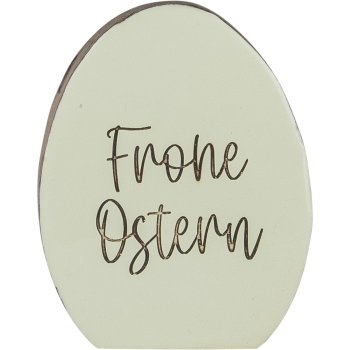 Holz Deko Ei FROHE OSTERN, stehend, 15x12x3cm, hellgrün