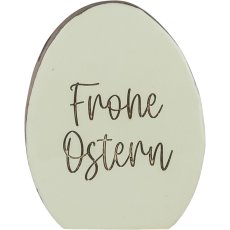 Holz Deko Ei FROHE OSTERN, stehend, 15x12x3cm, hellgrün