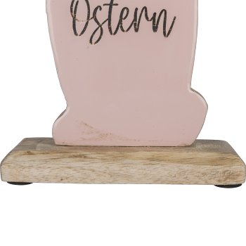 Wooden decorative rabbit FROHE OSTERN, standing, with bow, 32x16x5cm, light pink