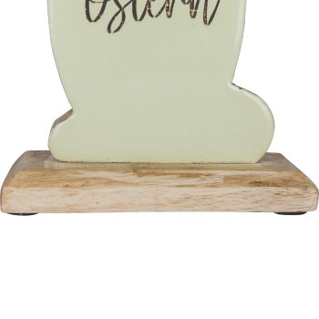 Wooden decorative rabbit FROHE OSTERN, standing, with bow, 32x16x5cm, light green