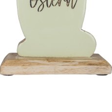 Wooden decorative rabbit FROHE OSTERN, standing, with bow, 32x16x5cm, light green