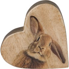 Wooden heart FOXY, standing, with rabbit decoration, 10x10x4cm, natural
