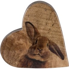 Wooden heart FOXY, standing, with rabbit decoration, 15x15x4cm, natural