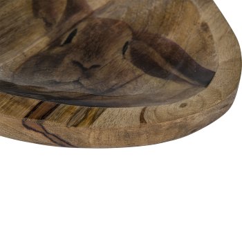 Wooden bowl FOXY, organic, with rabbit decoration, 22x22x2.5cm, natural