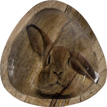 Wooden bowl FOXY, organic, with rabbit decoration, 22x22x2.5cm, natural