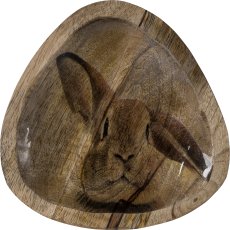 Holz Schale FOXY, organisch, mit Hasendekor, 22x22x2,5cm, natur