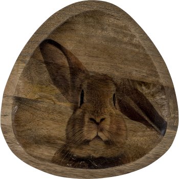 Holz Schale FOXY, organisch, mit Hasendekor, 26x26x2,5cm, natur