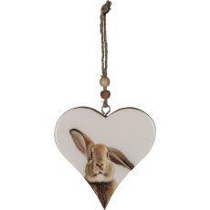 Wooden heart FOXY, hanger, with rabbit decoration, 10x10x2.5cm, natural