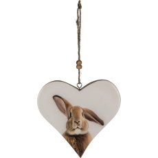 Wooden heart FOXY, hanger, with rabbit decoration, 14x14x2.5cm, natural