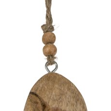 Wooden decorative egg FOXY, hanger, with rabbit decor, 6x4.5x2cm, natural