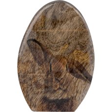 Wooden decorative egg FOXY, standing, with rabbit decor, 10x8x2.5cm, natural