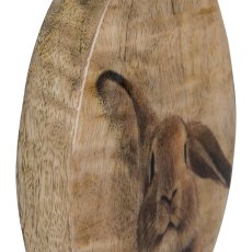 Wooden decorative egg FOXY, standing, with rabbit decor, 15x13x2.5cm, natural