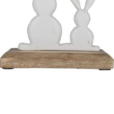 Aluminium rabbit pair, on wooden base, 11x10x5cm, white