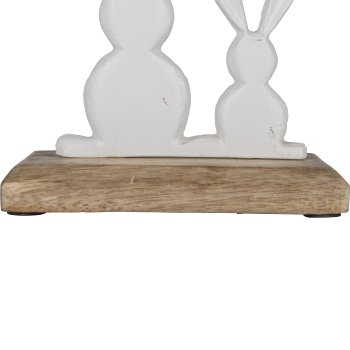 Aluminium rabbit pair, on wooden base, 14x13x5cm, white