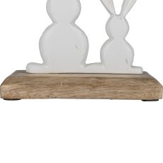 Aluminium rabbit pair, on wooden base, 14x13x5cm, white