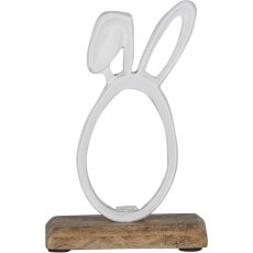 Aluminium rabbit pair, on wooden base, 17x10x5cm, white