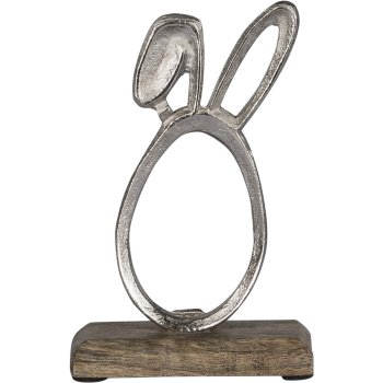 Aluminium rabbit pair, on wooden base, 17x10x5cm, silver