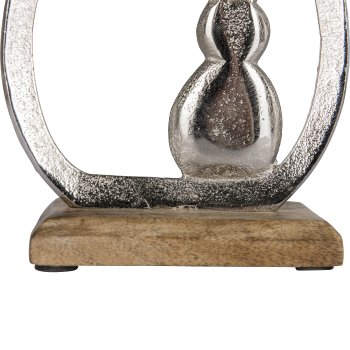 Aluminium Hase im Ei FROHE OSTERN, auf Holzfuß, 17x13x5cm, silber