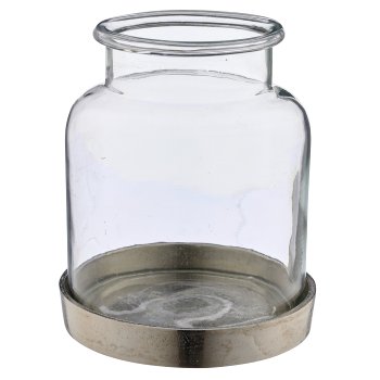 Glas Windlicht auf Aluminiumfuß, 19x19x21cm, klar, Lepuro