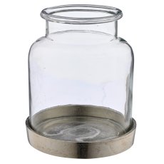 Glas Windlicht auf Aluminiumfuß, 19x19x21cm, klar, Lepuro