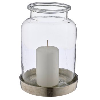 Glass lantern on aluminium base, 19x19x27cm, clear, Lepuro