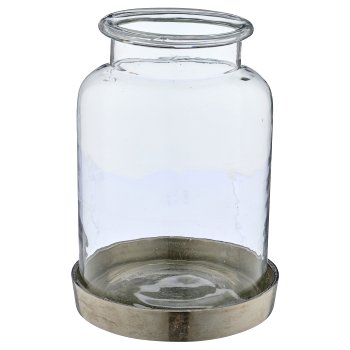 Glass lantern on aluminium base, 19x19x27cm, clear, Lepuro