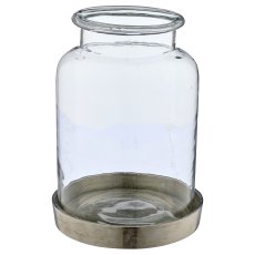 Glass lantern on aluminium base, 19x19x27cm, clear, Lepuro