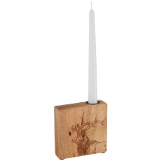 Mangoholz Kerzenhalter mit Hirschmotiv, 13x13x3,5cm, natur, Lepuro