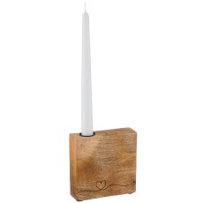 Mangoholz Kerzenhalter mit Herzmotiv, 13x13x3,5cm, natur, Lepuro