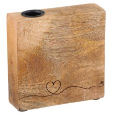 Mangoholz Kerzenhalter mit Herzmotiv, 13x13x3,5cm, natur, Lepuro