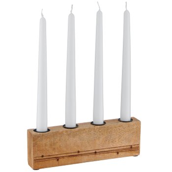 Mangoholz Kerzenhalter, 4er mit Sternmotiv, 25x7,5x3,5cm, natur, Lepuro