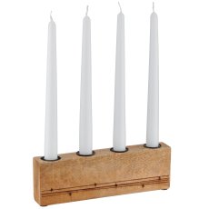 Mangoholz Kerzenhalter, 4er mit Sternmotiv, 25x7,5x3,5cm, natur, Lepuro