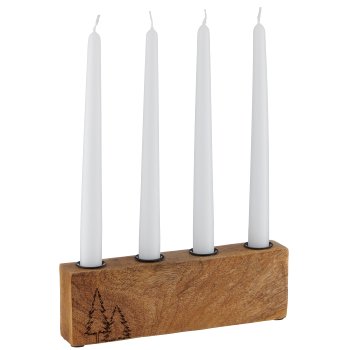 Mango wood candle holder, set of 4, with tree motif, 25x7.5x3.5cm, natural, Lepuro
