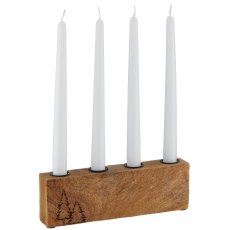 Mango wood candle holder, set of 4, with tree motif, 25x7.5x3.5cm, natural, Lepuro