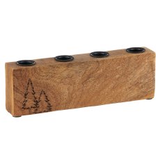 Mango wood candle holder, set of 4, with tree motif, 25x7.5x3.5cm, natural, Lepuro