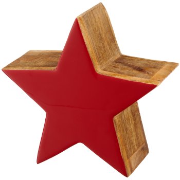 Mango wood star, enamel finish, 20x20x9cm, red