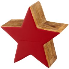 Mango wood star, enamel finish, 20x20x9cm, red