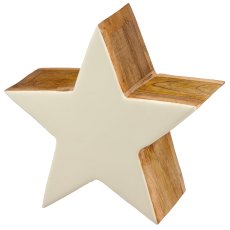 Mango wood star, enamel finish, 20x20x9cm, white