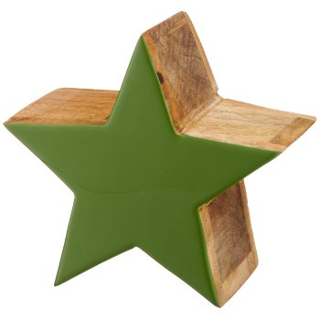 Mango wood star, enamel finish, 20x20x9cm, green