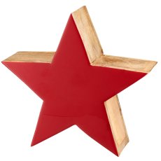 Mango wood star, enamel finish, 30x30x9cm, red