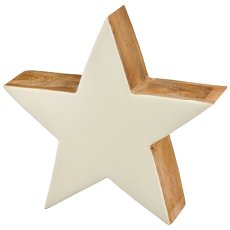 Mango wood star, enamel finish, 30x30x9cm, white