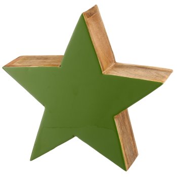 Mango wood star, enamel finish, 30x30x9cm, green