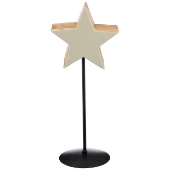 Mango wood star on metal base, enamel finish, 20x9cm +50cm base, white
