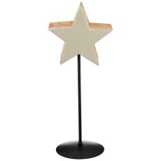 Mango wood star on metal base, enamel finish, 20x9cm +50cm base, white