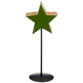 Mangoholz Stern auf Metallfuß, Enamel finish, 20x9cm +50cm Fuß, grün