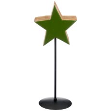 Mango wood star on metal base, enamel finish, 20x9cm +50cm base, green