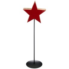 Mango wood star on metal base, enamel finish, 25x9cm +80cm base, red