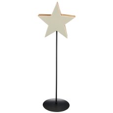 Mango wood star on metal base, enamel finish, 25x9cm +80cm base, white